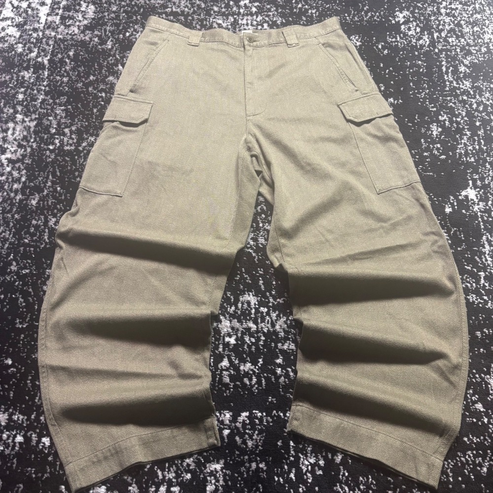 Vintage Structure Mens Olive Green Cargo Pants Wide Leg Cotton Twill 36x30